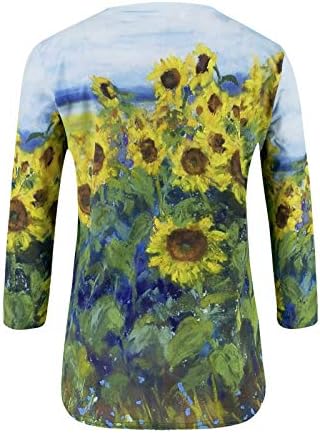 Camiseta feminina pintando camisetas gráficas camisetas de tripulação 3/4 mangas tops 2023 blusas da primavera no verão