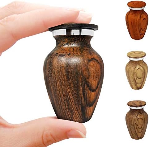 Pequena cremação de lembrança urna para cinzas humanas com acabamento de grãos de madeira Escolha entre 4 uniques mini -metal