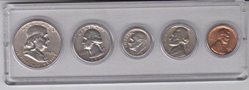 1959 Moedas de moedas do ano de nascimento - Silver Half, Silver Quarter, Silver Dime, Nickel e Cent tudo datado de 1959 e