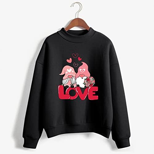 Dia dos namorados Tops Women Gnomos fofos T-shirt Love Heart Prind Sweweweaths Swetons de manga longa Drop ombro