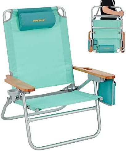 #WeJoy de grandes dimensões de cadeira de praia de 4,464, dobrando cadeiras de praia reclináveis ​​para cadeira portátil de baixo portátil com suporte de carrinho de copo de carrinho de madeira