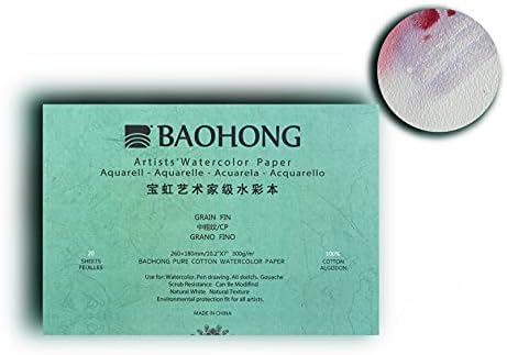 Bloco de papel aquarela dos artistas de Baohong, texturizado a frio 10.2 x7, 20 folhas, algodão, sem ácido, 140 lb/300gsm, materiais