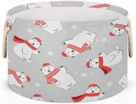 Urso fofo de Natal inverno 03 grandes cestas redondas para cestas de lavanderia de armazenamento com alças cestas de armazenamento de cobertores para caixas