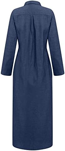 Botão feminino para baixo maxi camisa vestido de manga longa vestidos de cor sólidos de lapid de lapidado