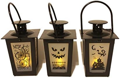 Conjunto de 3, mini-lanternas de Halloween sem chamas, designs diferentes, que operam a bateria, luz reutilizável!