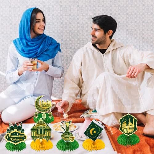 8 PCs decorações do Ramadã para mesa, decorações de mesa do Ramadã verde, decorações 3D do Ramadã Mubarak, favo de