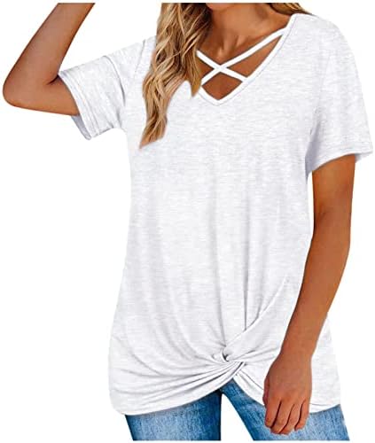 Manga curta 2023 Cotton Crew V Neck Brunch Play Top Top camise