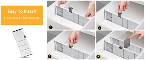 4 Divisores de gavetas de embalagem Organizador - separadores ajustáveis ​​com 8 inserções de 4 de alto design expansível de 11-17 ， forte seguro seguro para armário, cozinha, quarto, banheiro, escritório