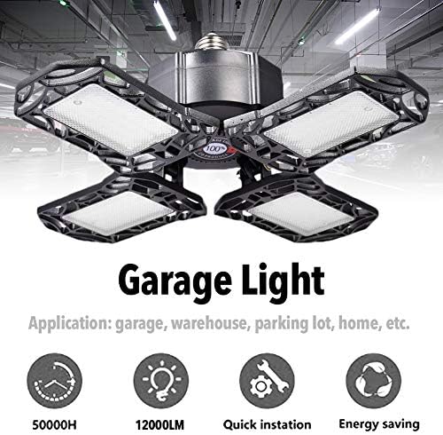 Urbery 12000lm Luz de teto de garagem, luzes LED de fácil instalação, luz brilhante deformável, cabe para garagem, armazém, workshop, porão 8 pacote