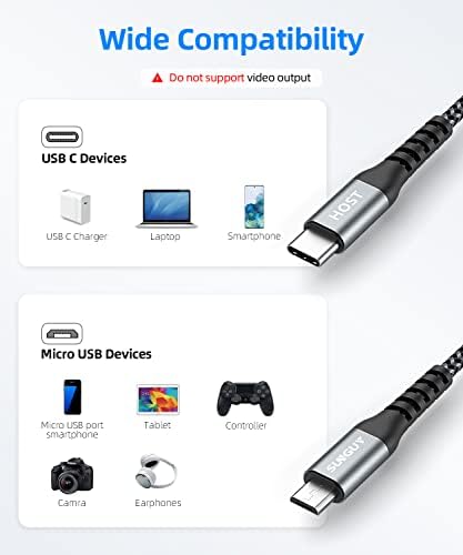 Sunguy USB C a Micro USB OTG Cabo 1 pés, curto tipo C para cabo Micro USB, carga trançada Android e Sync Cable Work Compatível