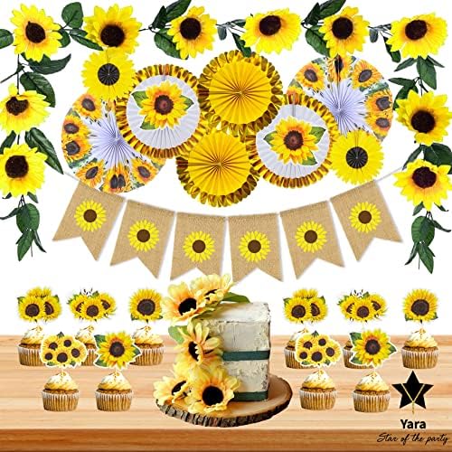 Yara Sunflower Party Decorações para chá de bebê, aniversariante menino e kit de noiva | Suprimentos de festa amarela neutra de gênero