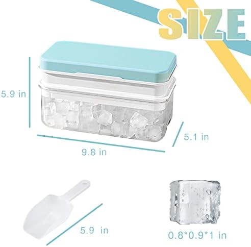 Bandeja de cubo de gelo Pouyrba com tampa e lixeira, 64 buracos Bandejas de gelo de silicone azul para freezer com