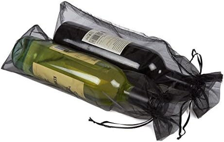 Wuligirl 20pcs preto grande organza sacos de garrafa de garrafas de tração Bolsas de coleta favores de casamento vestidos