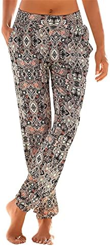 Calça feminina de honprad moderno plus size casual roupas de verão calças de cintura alta primavera de calça boho longa praia