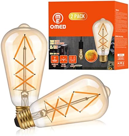 Omed Led Edison Bulb Bulb Glass Ambar, lâmpadas LED equivalentes de 60 watts, branco, ST64 E26 Bulbo 60W 2700k, Filamento em espiral vintage lâmpadas LED com tampa de lágrima, 600lm, Ul listada, 2 pacote