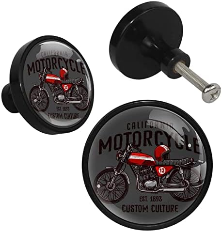 Mutadeiras de cômodas de cerveja Mutradores de motocicletas de motocicletas botões de gabinete de vidro de cristal 4pcs impressão colorida redondo botões pretos