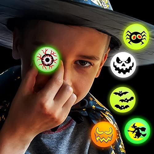 Figoal 84 PCs Halloween brilho nas bolas escuras e saltitantes para o Halloween tem temas suprimentos de halloween projetos de temas iluminados bola para fazer truques ou tratar sacolas de brindes
