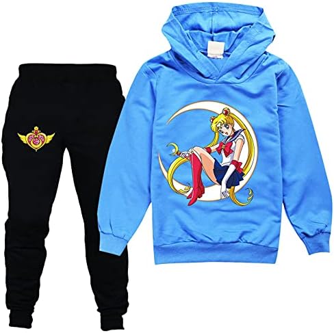 Zapion Kids Sailor Moon Sorto do molete fofo e calças de corrida 2 peças 2 peças Moleteiras casuais ternos