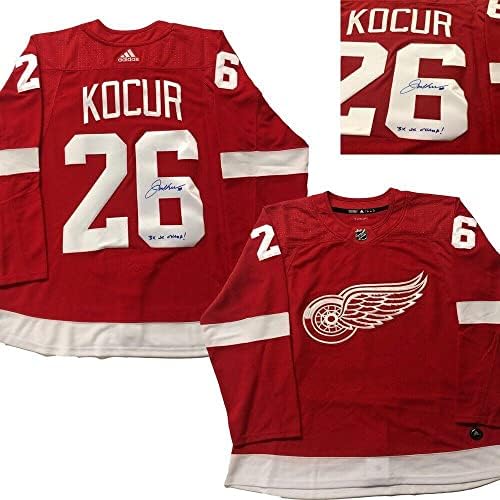 Joe Kocur assinou e inscreveu o Detroit Red Wings Red Adidas Pro Jersey -3x SC Champ - Jerseys autografados da NHL