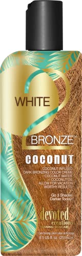 Criações devotadas Branco 2 coco de bronze - cor de bronzeamento escuro de melhor bronzeamento com água de coco e óleo