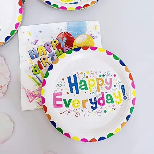 20 contagem colorida feliz cotidiano, placas descartáveis ​​em papel usadas para festa de chá de bebê, sobremesa de festa de aniversário infantil, buffet, bolo, almoço, pratos descartáveis ​​de jantar 7 polegadas