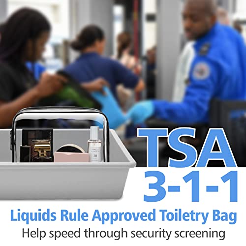 Bolsa de higiene pessoal aprovada por Packism TSA, 4 bolsas de maquiagem transparentes Bolsa de tamanho de quart, bolsa de cosméticos transparentes para mulheres, Continue o aeroporto