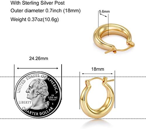 Brincos de argola de ouro grossos de Sovesi para mulheres com 925 Sterling Silver Post, 14k Brincos de aro de ouro pequenos