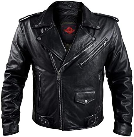 Jaqueta Alpha Black Leather Motorcycle com armadura para homens - Brando Cafe Racer Biker Jacket Men - jaqueta de 4 temas com