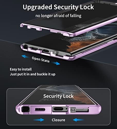 Lock de segurança Galaxy S23 Ultra Caso Caso Magnético Adsorção de Alumínio à prova de choque de choque Caixa de vidro
