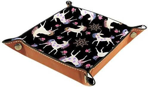 Mysterious Unicorn Rose Floral Black Night Organizador Office Microfiber Couro Bandeja de armazenamento prático Caixa