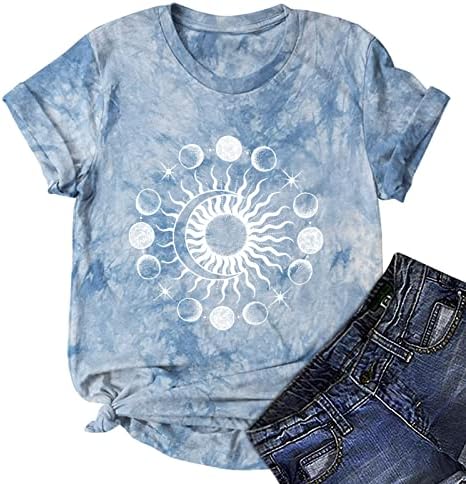 Campa de manga curta para meninas outono da tripulação do pescoço do sol do sol Kawaii Funny Tie Blouse camisetas femininas 2023