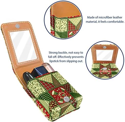 Caixa de batom de batom de viagem Guerrotkr, saco de maquiagem portátil de batom com espelho, padrão de xadrez de textura colorida de Natal