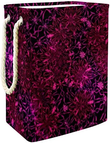 Lavanderia cesto de flor retro padrão rosa rosa cesta de armazenamento de lavanderia dobrável rosa com alças suportes destacáveis ​​bem segurando à prova d'água para a organização de brinquedos para roupas no quarto da lavanderia