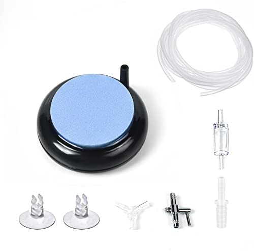 Sunwen Aquarium Air Stone Disc 2 x 2 polegadas Bubbler de tanques com 2 xícara de sucção, 1 Ajustar válvula, 1 válvula de retenção difusor de oxigênio para aquário, tanque de peixe e hidroponia