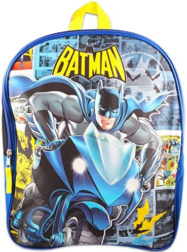 Mochila Batman Batman para crianças - de 16 Batman School Saco com adesivos Batman, garrafa de água, cabide e muito mais