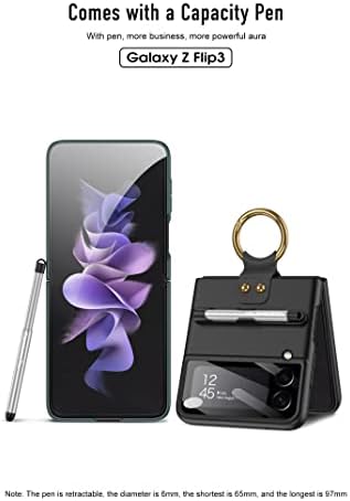 Capa de Coque para Galaxy Z Flip 3 5G, capa de telefone com tudo incluído com o suporte de vídeo anel, capa de telefone dobrável para Samsung Galaxy Z Flip 3 5g-Purple