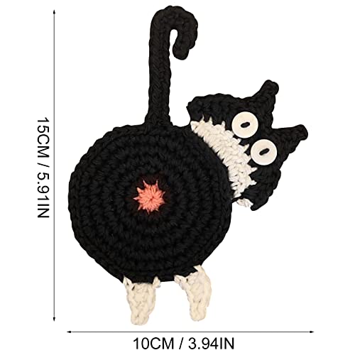 Coasters de bunda de gato, montanhas -russas para bebidas decoração em casa decoração personalizada coantagem de crochê fofa gato de crochê de crochê.