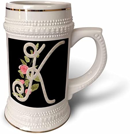 Monogram de 3drose K Inicial com lindas flores rosa - 22oz de caneca