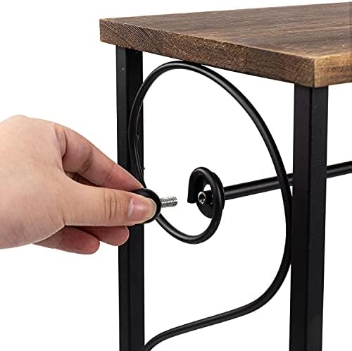 MyGift Freesternding Rustic Burnt Wood Toilet Paper Stand com prateleira de exibição e cesta de revistas de rolagem preto fosca de metal, segura até 2 rolos de papel higiênico