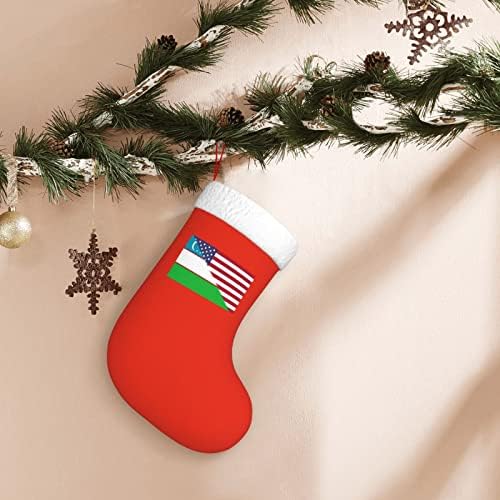 TZT American Flag e Uzbekistan Bandan meias de Natal, presentes de festa de férias de Natal para decorações de férias em família de 18 polegadas