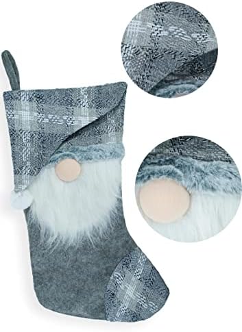 Handiworks de Hanna Gnome Papai Noel- Design xadrez cinza nevado