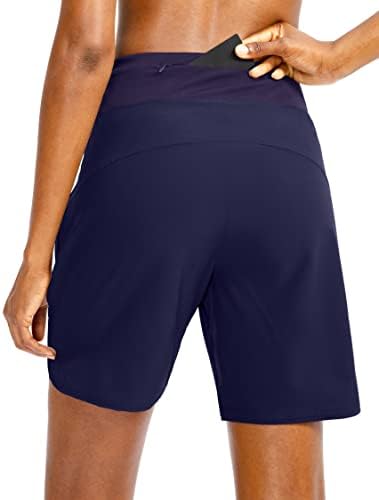 Dyorigin Women's 7 Athletic Running Shorts com 3 bolsos com zíper de comprimento shorts de cintura alta