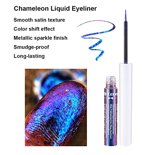 MySense Chameleon Liquid Glitter Eyeliner, Finio de brilho multi-reflexivo de delineador de cetim metálico, maquiagem de sombra de olho de longa duração à prova de manchas, 04 azul