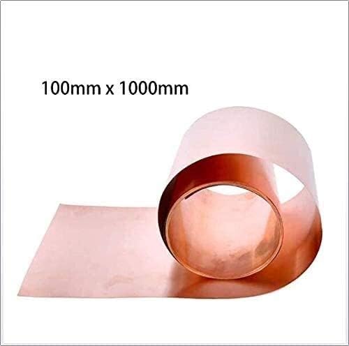 Placa de latão Umky 99,9% de cobre Cu Metal Folha de folha T2 Alta pureza Rolo de papel alumínio, 100x1000 mm, espessura 0,05mm de folha de metal