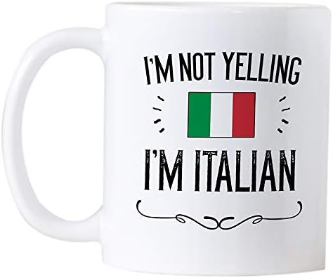 Canecas de café italiano engraçado Casitika. 11 Oz Cerâmica Itália Flag de ROVA CUSTO. Não estou gritando, sou italiano.