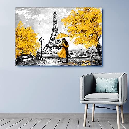 999Store Eiffel Tower Grey & Yellow Tree Tree Painting Ulp36540311