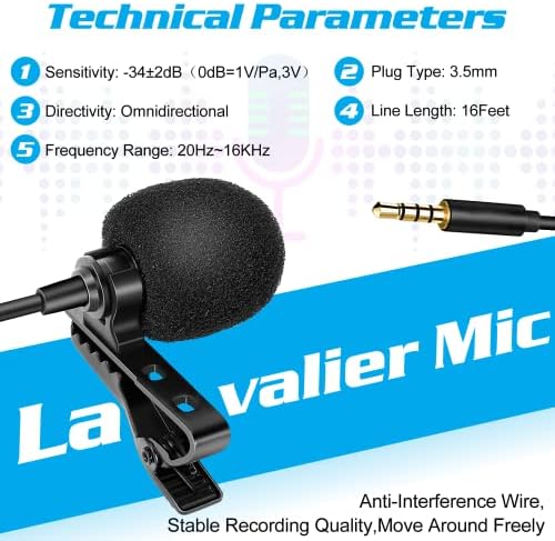 Microfone de lapela lavalier de grau profissional para TCL 20 SE compatível com iPhone Phone ou Camera Blogging Vlogging ASMR Gravando