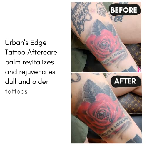 Urban's Edge Tattoo Balm Natural & Organic Aftercare Travel Tin para tatuagens novas e antigas com óleos essenciais para acalmar a pele e promover a cicatrização da pele e revitalizar tatuagens antigas