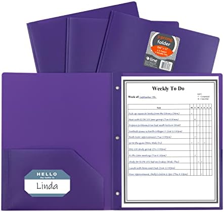 C-line de dois bolsos portfólio de poli com pinos, para papéis de tamanho de carta, inclui slot para cartão de visita, 1 caso de 25 portfólios, roxo