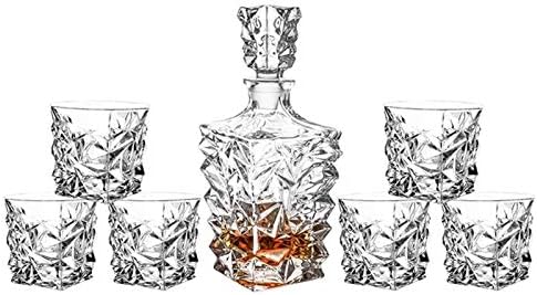 Conjunto de decantador de uísque de 7 peças, decantador de uísque de cristal, decanter bourbon e conjunto de vidro, decantador de uísque para homens, licor, copos de uísque de óculos escocês